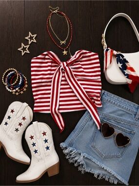 Red & White Striped Bandeau Tie-Front Top ❤️🤍❤️